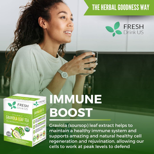 Graviola Leaf Soursop Tea - Organic Dried Leaves - Cell Support & Regeneration, Calm Relaxation - Caffeine Free -24/1g/Box